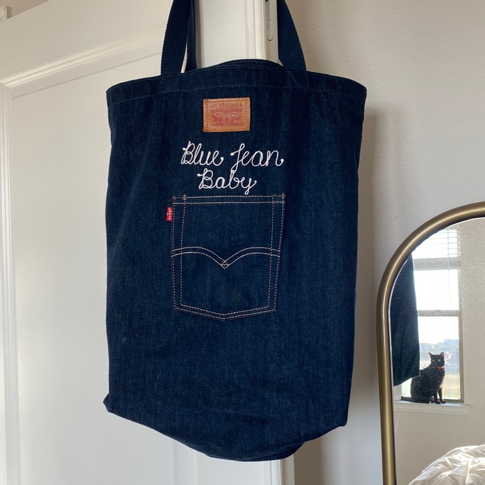 Levi’s “blue jean baby” monogram back pocket tote